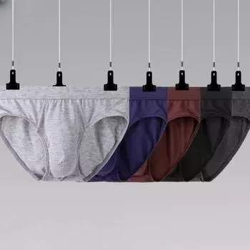 Нижнее белье Мужские трусы Однотонные трусы Дышащие трусы Трусы со средней посадкой L XL 2XL 3XL 4XL L синий