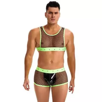 Нижнее белье Мужской сексуальный забавный сетчатый костюм с верхом из дышащей ткани, прозрачные боксеры M(INTL.S)