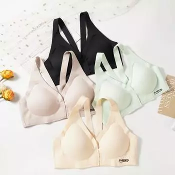 Нижнее белье на пуговицах спереди, женский сексуальный бюстгальтер пуш-ап, ледяной шелк, красивый бюстгальтер с жилетом сзади M чёрный