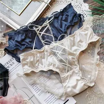 Нижнее белье на шнуровке, сексуальные соблазнительные трусы из ледяного шелка в стиле ретро, женские трусики с марлевой посадкой и низкой талией One Size белый