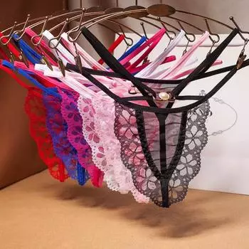 Нижнее белье Полые эластичные ювелирные украшения Полые кружевные прозрачные стринги стринги
