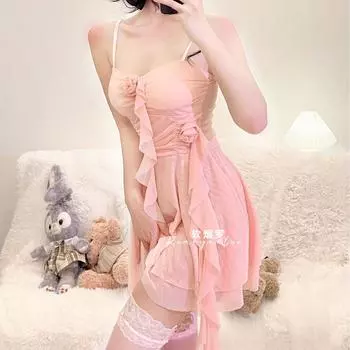 Нижнее белье Pure desire сексуальное кружевное сетчатое платье с юбкой-подтяжкой и розовыми чулками small size