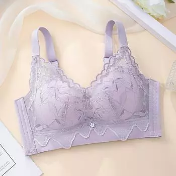 Нижнее белье с чашкой ладони, женское нижнее белье с большой грудью, показывает маленькую грудь, закрывает грудь, собирает кружево и тонкий регулируемый бюстгальтер 75B чёрный