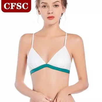 Нижнее белье с цветными треугольными чашками в Европе и США, тонкое нижнее белье без стального кольца, красивый бюстгальтер на спине, сексуальный двойной ряд на пуговицах S