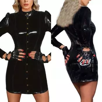 Нижнее белье с длинными рукавами из лакированной кожи с блестящим мокрым эффектом XL