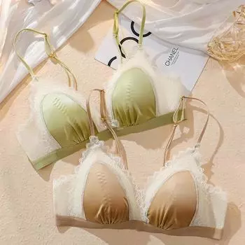 Нижнее белье с французскими треугольными чашками и кружевной спинкой для девочек, тонкий срез, собранный без стальных колец, антипровисающий бюстгальтер по бокам груди 32/70 чёрный