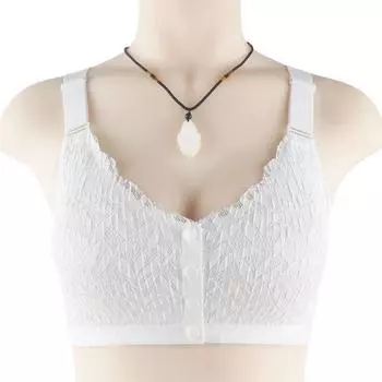 Нижнее белье с кружевной пряжкой спереди, большая грудь, высокие эластичные бретели для маленьких женщин, дышащий бюстгальтер большого размера без стальных колец L белый