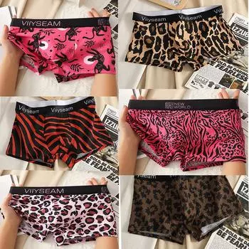 Нижнее белье с леопардовым принтом для мужчин, свободные боксеры из хлопка для мужчин, дышащие мужские боксеры Caual Briefs M темно-коричневого