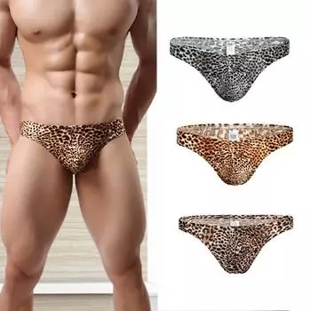 Нижнее белье с леопардовым принтом, дышащие мужские трусы-стринги в форме буквы Т для повседневной жизни L