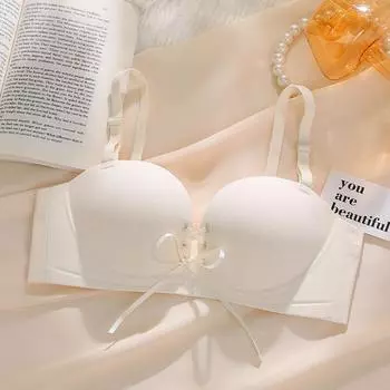 Нижнее белье с половиной чашки, женское нижнее белье с маленькой грудью, универсальное нижнее белье, бюстгальтер с маленькой грудью, со сборкой на веревке 70A белый