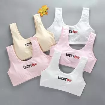 Нижнее белье с принтом для девочек, бюстгальтер, жилет, детское нижнее белье, спортивное нижнее белье one size белый