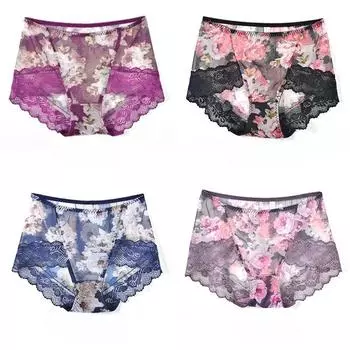 Нижнее белье с принтом из кружева, женское, со средней талией, бесшовное, с сеткой, большого размера, антибактериальное, сексуальное, дышащее, треугольное, осень-зима M бордовый