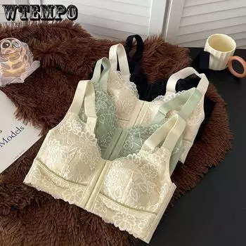 Нижнее белье с пряжкой спереди для женщин без стального кольца с боковой регулировкой, сексуальный кружевной тонкий бюстгальтер 34/75B чёрный