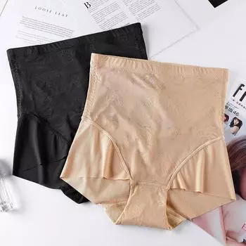Нижнее белье с высокой талией для женщин с подтянутым животом, приподнятыми ягодицами и пышным телом. Бесшовные трусики с поясом из ледяного шелка XL