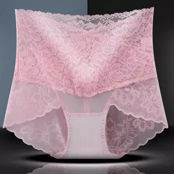 Нижнее белье с высокой талией и кружевом для женщин, утягивающие трусики для живота и бедер, сексуальные трусы больших размеров без следов, антибактериальные хлопковые треугольные трусы M красный