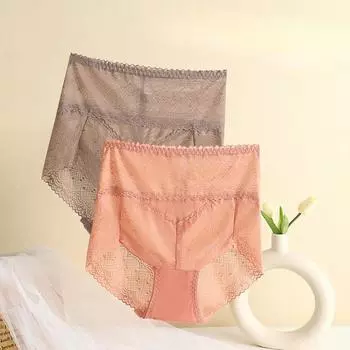 Нижнее белье с высокой талией и кружевом больших размеров для женщин, трусы, утягивающие живот, приподнятые ягодицы, сексуальное дышащее нижнее белье с вырезом L чёрный