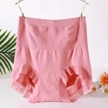Нижнее белье с высокой талией и кружевной отделкой в стиле минимализма с бесшовным хлопковым промежностным швом из аммиачного хлопка телесного цвета, женское нижнее белье больших размеров L