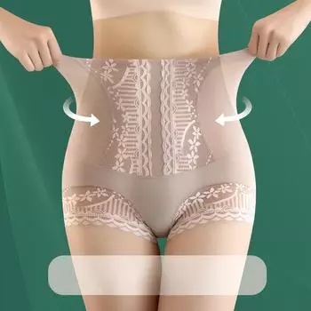 Нижнее белье с высокой талией, облегающее живот, утягивающее бедра, для женщин с прочным пластиковым поясом, бесшовные трусики-трусы большого размера из ледяного шелка M чёрный
