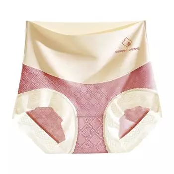Нижнее белье с высокой талией, женские антибактериальные трусики с промежностью, дышащие сексуальные кружевные бесшовные женские трусы L телесный