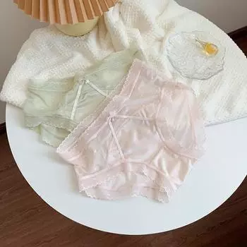 Нижнее белье сексуальное чистое желание свежее струящееся кружевное женское нижнее белье с бантом сетка голые легкие дышащие треугольные трусики для женщин L чёрный