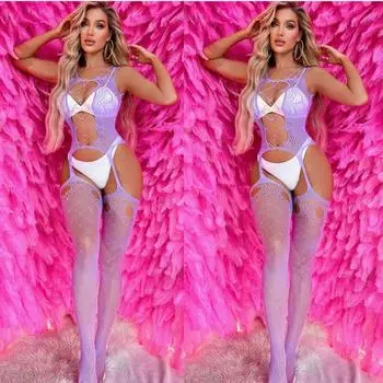 Нижнее белье Сексуальный сетчатый комбинезон Боди Женские прозрачные открытые промежности Прозрачные чулки Сетчатое горячее эротическое белье One Size