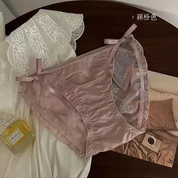 Нижнее белье шелковая лента сексуальные трусы бант кружево женское нижнее белье сетка обёртка машина уход за бедрами полупрозрачные треугольные трусики M