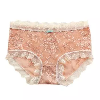 Нижнее белье со средней талией из французского цветочного кружева для женщин, полупрозрачное сексуальное женское белье, летние тонкие сетчатые трусики с треугольным принтом M фиолетовый