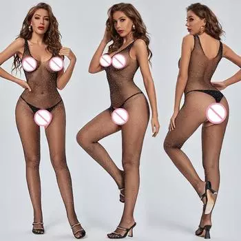 Нижнее белье со стразами для женщин, сексуальное сетчатое, прозрачное, облегающее, эротическое, сетчатое, прозрачное, костюм-боди XXS