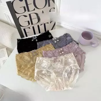 Нижнее белье Sweet Cherry Mesh, женское нижнее белье, летние кружевные треугольные трусы из чистого хлопка с дышащей промежностью и утягивающими трусиками M