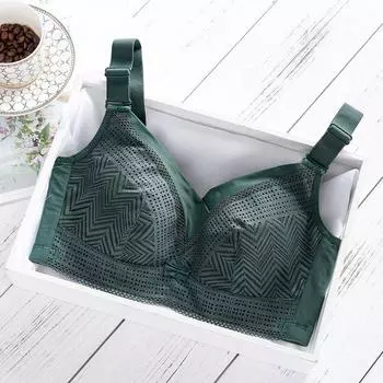 Нижнее белье, тонкий женский легкий бюстгальтер без стального кольца, большой размер, полная чашка, собранная для сбора средней груди. 34/75B зелёный