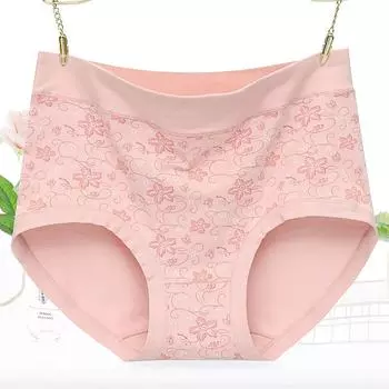 Нижнее белье, трусики для мам среднего и пожилого возраста, трусы большого размера, хлопковые треугольные трусики с принтом M розовый