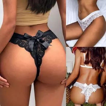 Нижнее белье Трусы Сексуальные Прозрачные Трусики-Стринги С Бантом Женское Нижнее Белье Стринги L
