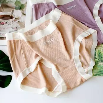 Нижнее белье в рубчик со средней талией, дышащие женские трусики с запахом на бедрах, удобные простые трусики с треугольной резьбой One Size фиолетовый