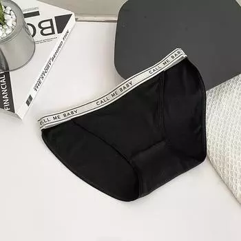 Нижнее белье в спортивном стиле в стиле минимализма с высоким разрезом, нижнее белье для девочек со средней талией, трусики M чёрный