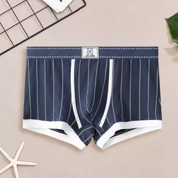 Нижнее белье Yousheng Boxer, 3D-пошив, U-образные выпуклые мешки, дышащие эластичные облегающие трусы-боксеры с полосатым принтом, удобные дышащие шорты-трусы M королевский синий