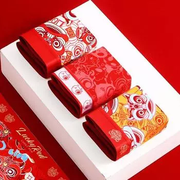 Нижнее белье Yousheng Boxer с эластичным поясом, U-образным выпуклым узором «Пробуждение» с рисунком льва и независимой сумкой, талисман китайского Нового года M красный