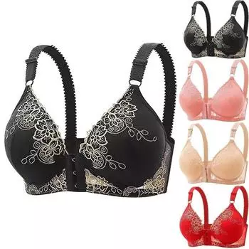 Нижнее белье Женские бюстгальтеры, люди среднего возраста без стальных колец, собранные с боковой грудью, большой спортивный тонкий бюстгальтер, жилет с пряжкой спереди Large чёрный