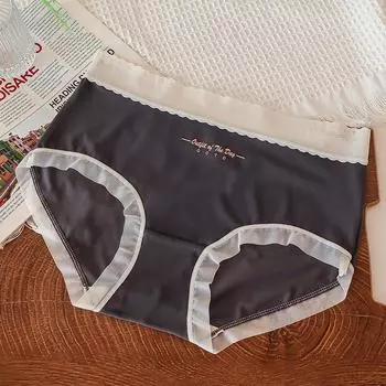 Нижнее белье женские хлопковые антибактериальные бесшовные дышащие женские гладкие трусы со средней талией L серый