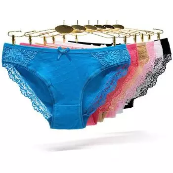 Нижнее белье, женские хлопковые сексуальные трусики, кружевные мягкие трусы с низкой талией для девочек, женские трусики, нижнее белье, 6 шт./лот M