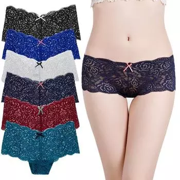 Нижнее белье, женские хлопковые сексуальные кружевные трусики с цветочным принтом, молодые женские французские трусы-боксеры с низкой посадкой, 6 шт./лот M