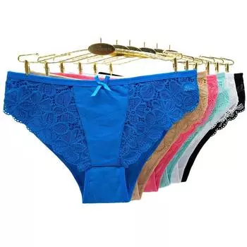 Нижнее белье, женские хлопковые сексуальные кружевные трусики с низкой талией, трусы для девочек, женские трусики, нижнее белье для женщин, 6 шт./лот M