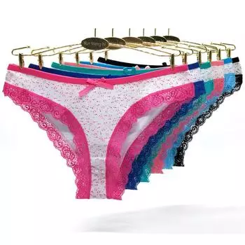 Нижнее белье, женские хлопковые сексуальные кружевные трусы для молодых девушек, милые женские трусики с низкой талией, нижнее белье, партия 6 шт. M