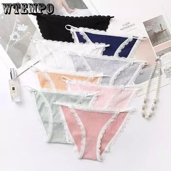 Нижнее белье, женские хлопковые трусы с промежностью для девочек, сексуальные кружевные трусы без следов со средней талией M белый
