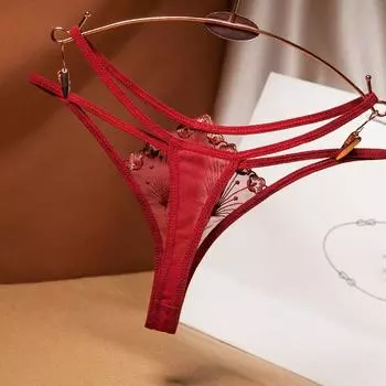 Нижнее белье Женские кружевные стринги с цветочным принтом и низкой талией Трусики-стринги Нижнее белье Трусики с вышивкой