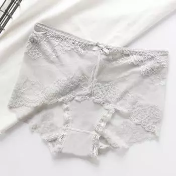 Нижнее белье, женские кружевные трусы с увеличенной талией, дышащие сексуальные сетчатые трусы M серый