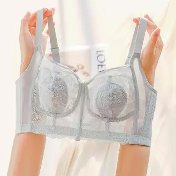 Нижнее белье женские легкие и тонкие бюстгальтеры летние прибирают тонкую ультратонкую грудь большого размера, не провисают 34/75B зелёный