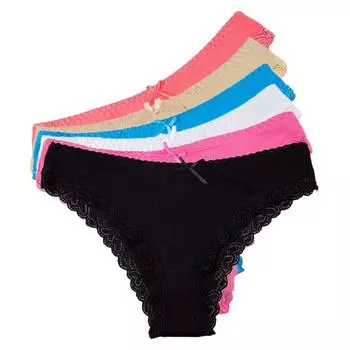Нижнее белье, женские сексуальные кружевные трусики, однотонные хлопковые трусы для девочек, женское белье больших размеров, 6 шт./компл. M разноцветный