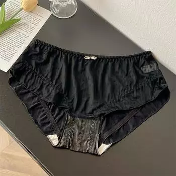 Нижнее белье, женские сексуальные кружевные антибактериальные шорты из чистого хлопка для девочек, шорты без следов со средней талией, летние тонкие стильные шорты one size чёрный