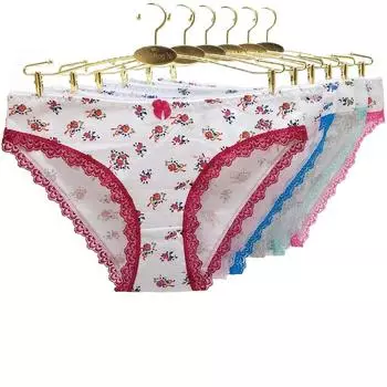 Нижнее белье, женские трусики, хлопковые милые трусы с цветочным принтом, трусы с низкой посадкой для девочек, повседневные женские трусики, 6 шт./лот