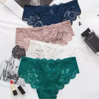 Нижнее белье Женские трусики с заниженной талией Сексуальные кружевные трусики Удобное дышащее нижнее белье Трусики из хлопка с промежностью M